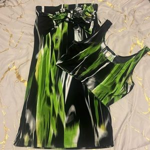 Black green and white matching skirt set. Large